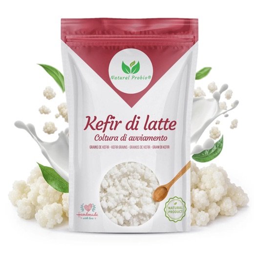 Grani di kefir di latte vivi Natural Probio, bianchi e morbidi, nella loro bustina